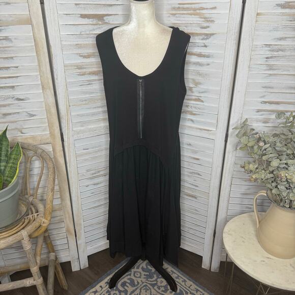 FOR CYNTHIA Women's PLUS 1X Lagenlook Ribbed Sleeveless A Line Linen Dress Black - Picture 3 of 15